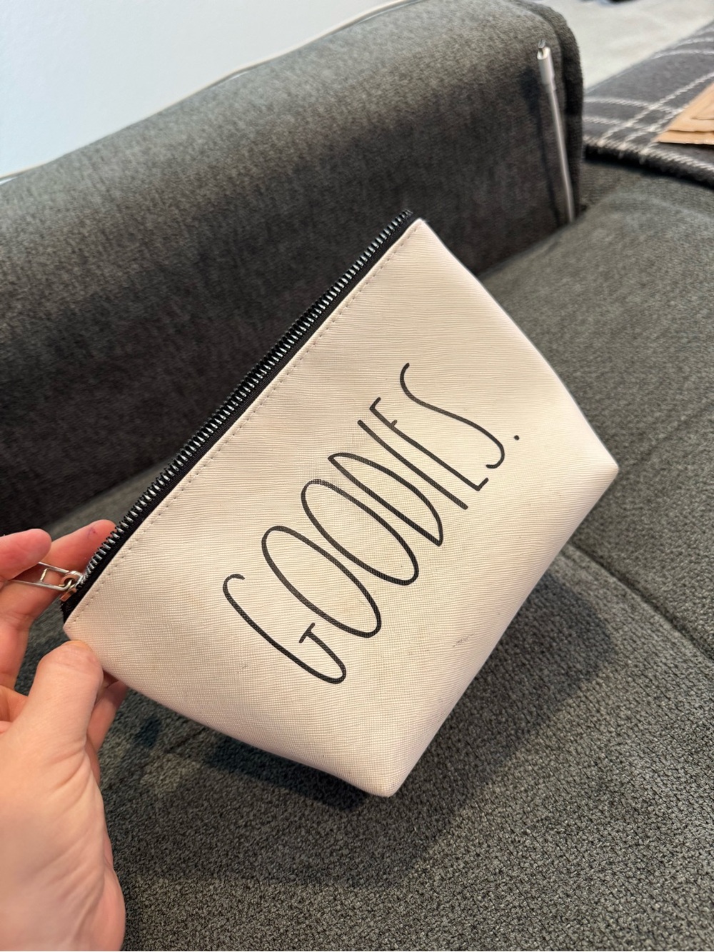 3 for $15 🧿 Rae Dunn GOODIES White Zip Pouch Cosmetic Bag